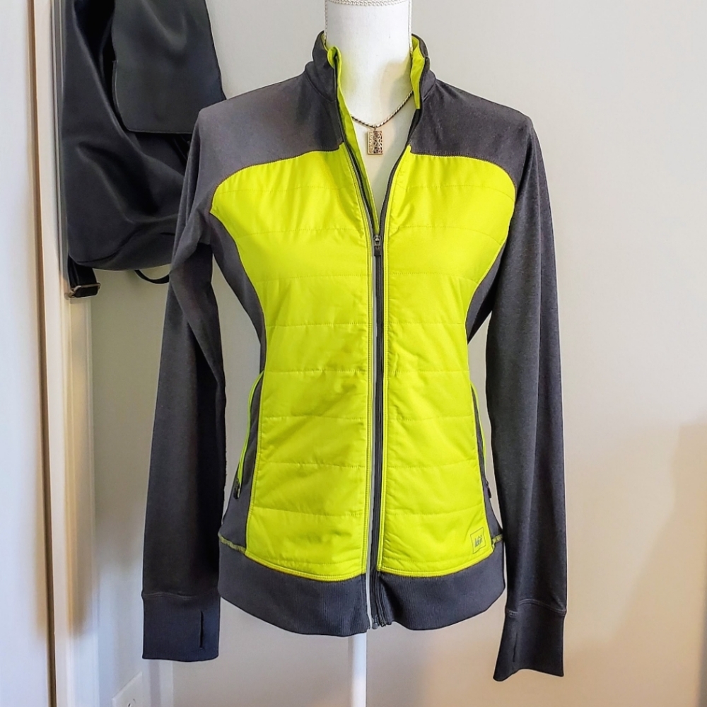 REI Airflyte Hybrid Insuated Zip Up Running Jacket - Green Gray Small